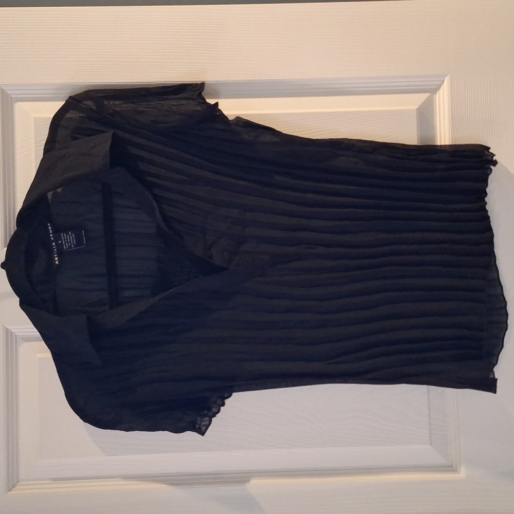 Black Sheer Pleated Top Antilia Femme‎ Small